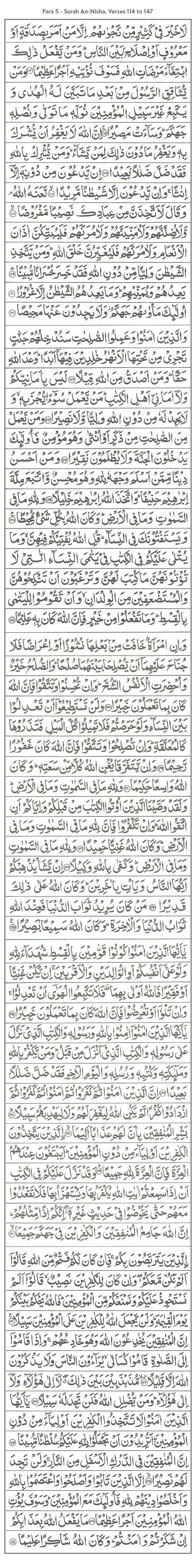 Para 5 - Surah An-Nisha- Verses 114 to 147